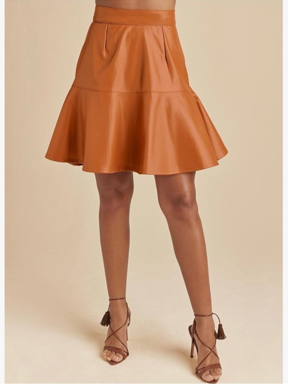 VENUS NWT Faux Leather Skirt in Cognac Brown Orange S(4)